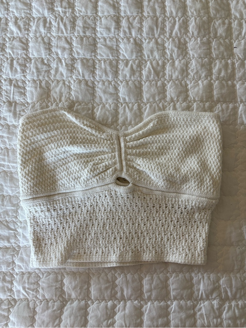American Eagle Outfitters Cream Knit Strapless Crop Top